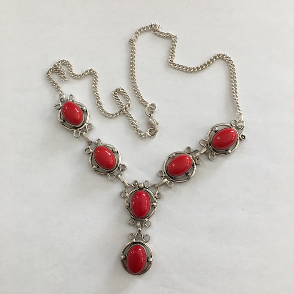 Silver plated simulated red jasper necklace - Picture 3 of 9